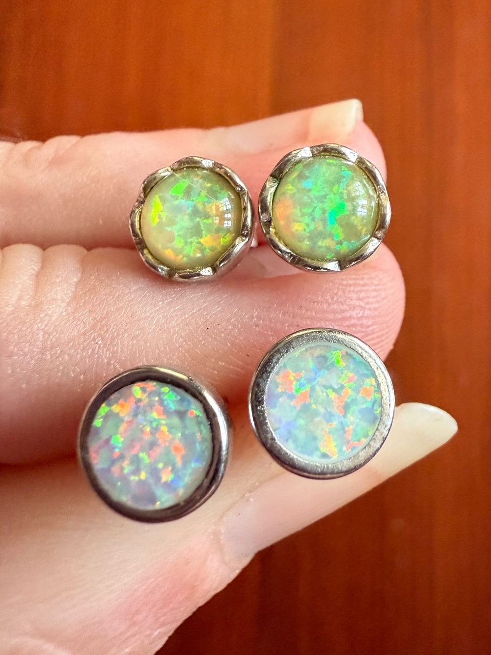 Opalescent post earrings set, opal earrings
